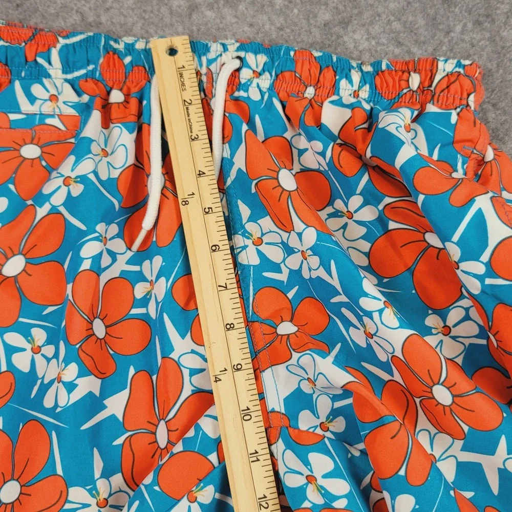 Trunks Surf & Swim Co Men Blue Orange Floral Swim Trunks Size Medium Mesh Lining